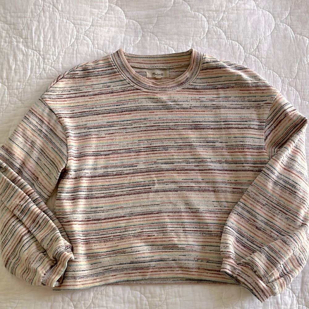 Madewell Bubble-Sleeve Striped Crop Top